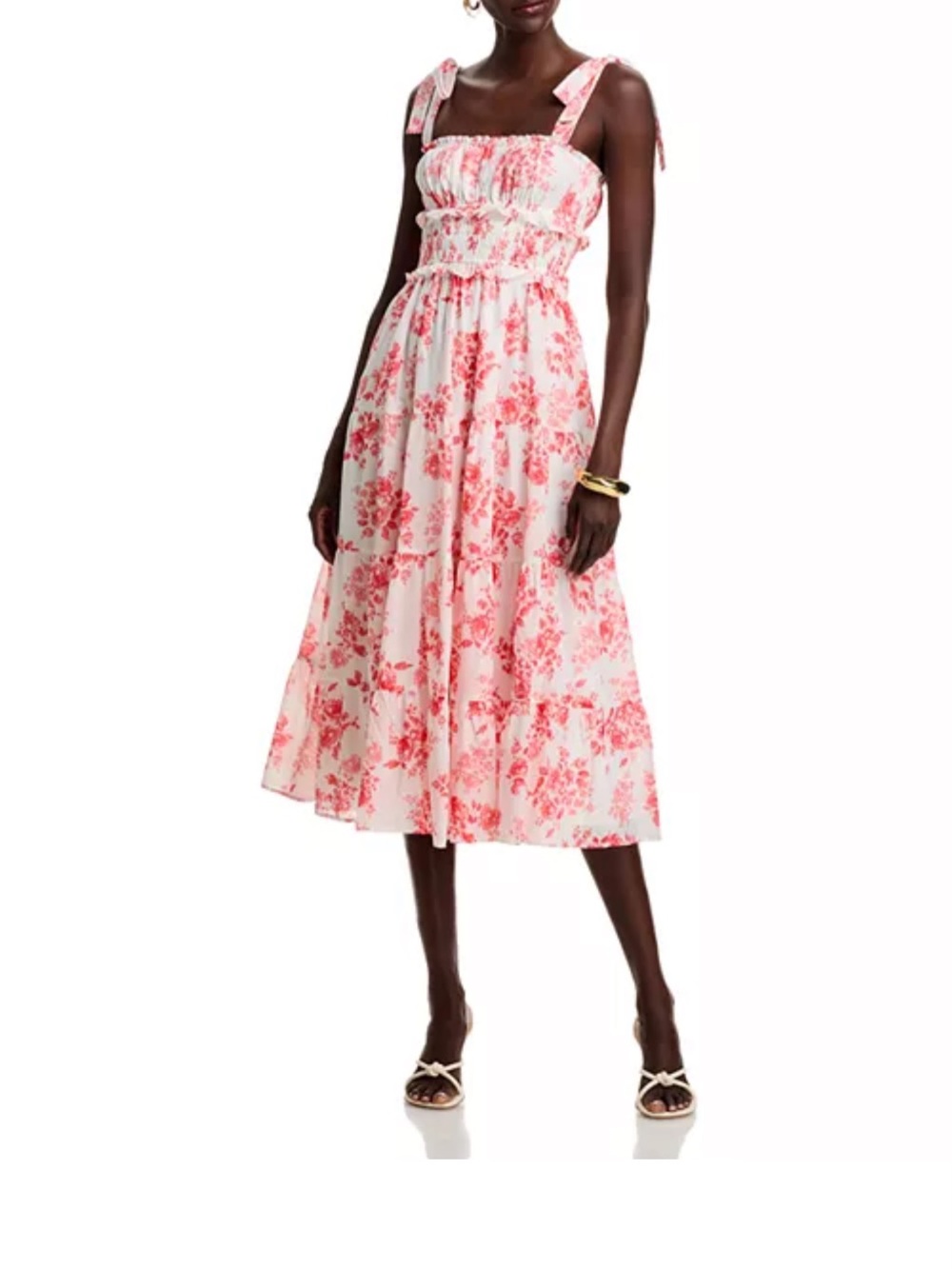 Aqua Coral Floral Tie-Shoulder Midi Dress